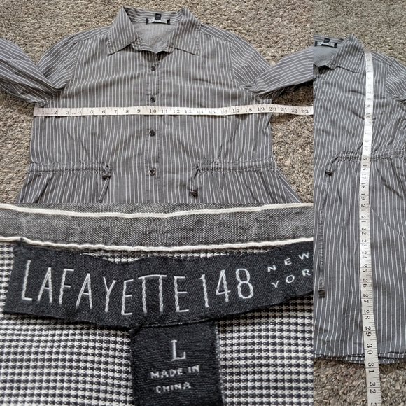Lafayette 148 New York Black and White Striped Button Down Shirt - Picture 9 of 9